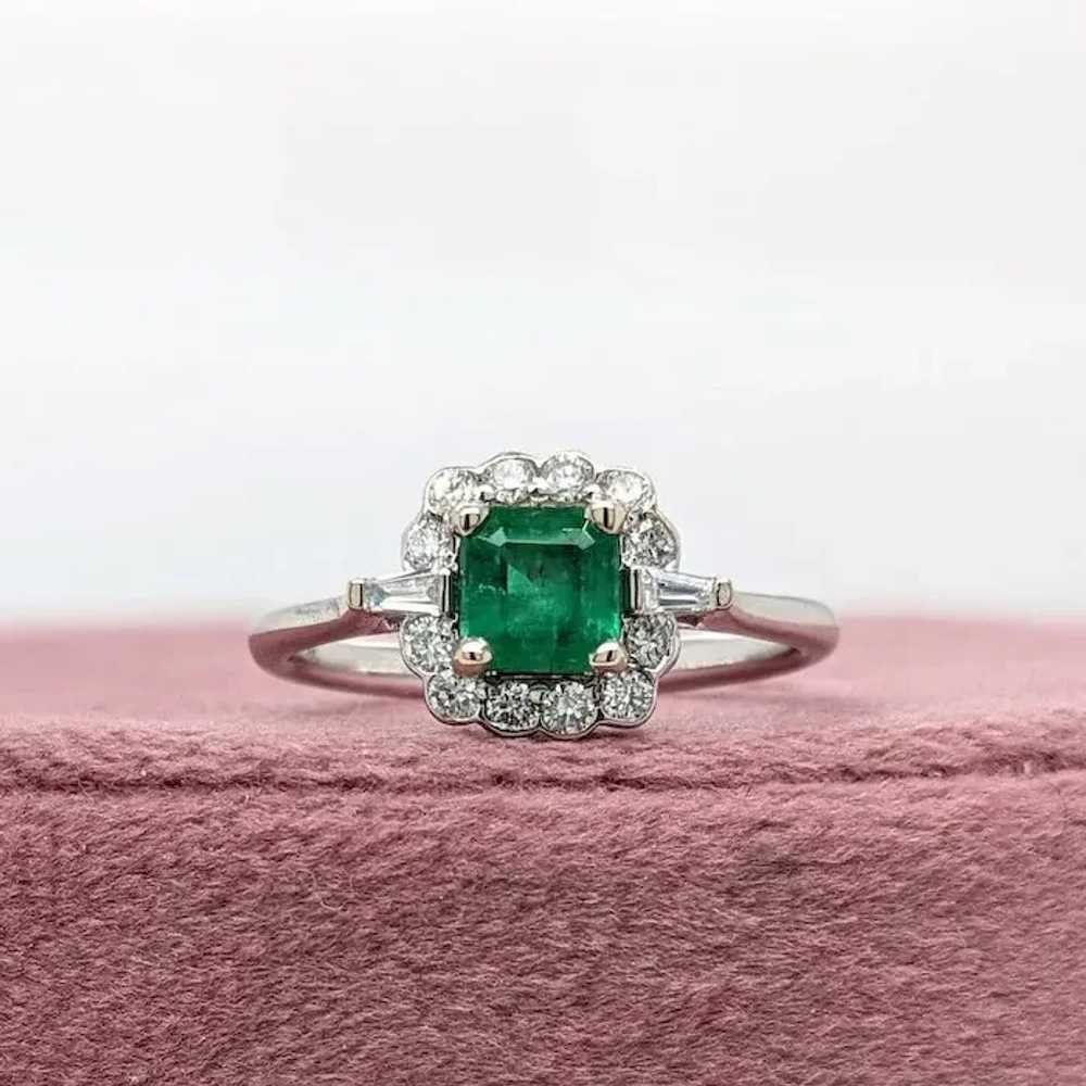 Zambian Emerald w Diamond Halo and Tapered Baguet… - image 2