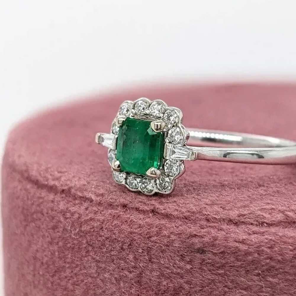 Zambian Emerald w Diamond Halo and Tapered Baguet… - image 3