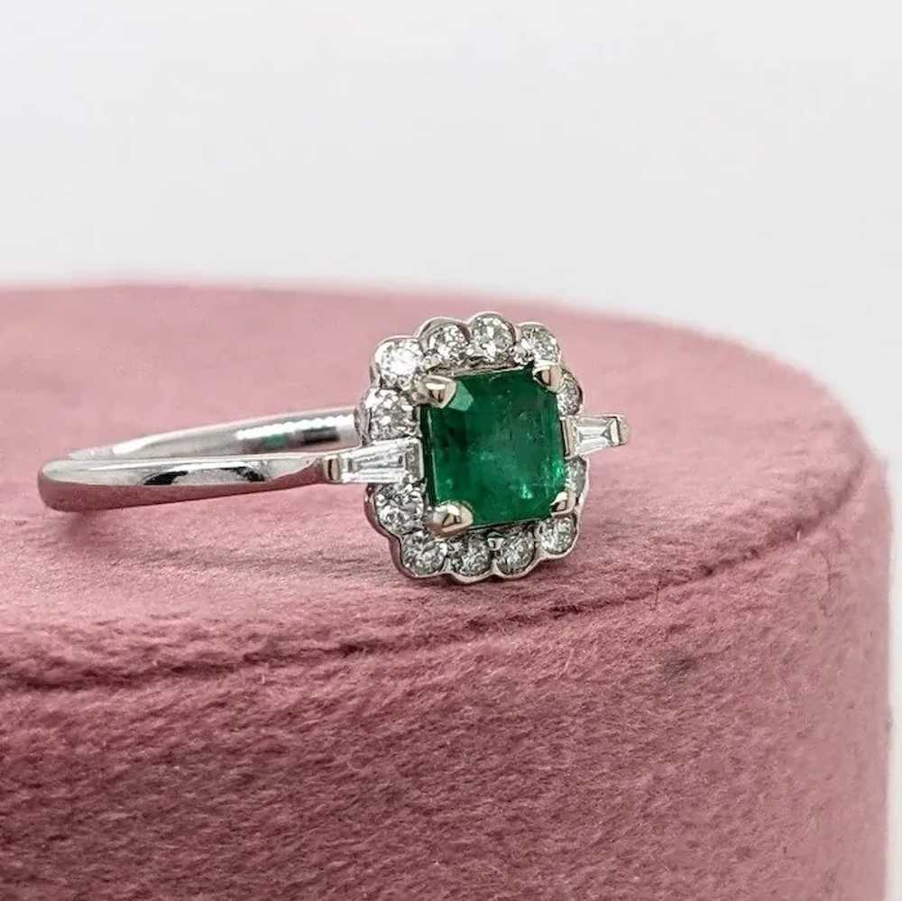 Zambian Emerald w Diamond Halo and Tapered Baguet… - image 6