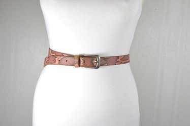 Vintage Brown Python Pattern Leather Belt with Re… - image 1