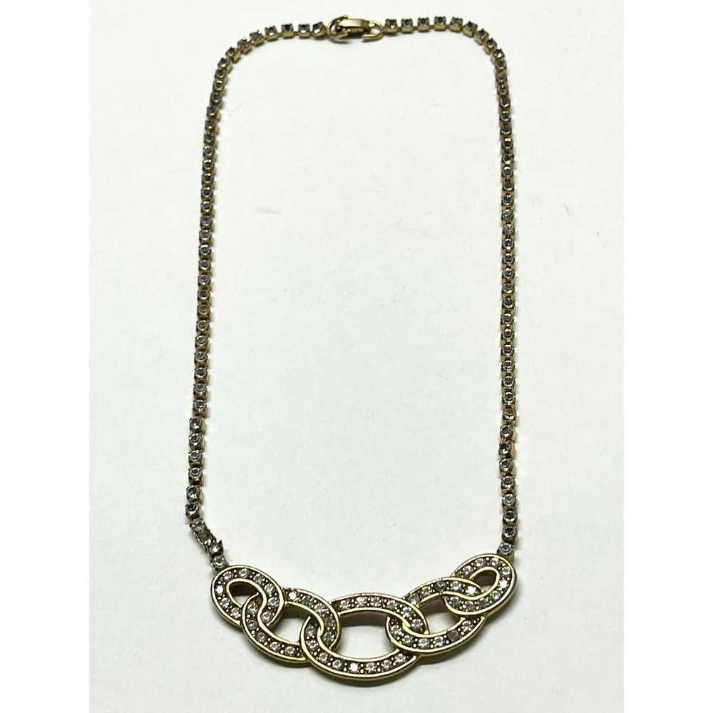 Vintage Vintage gold rhinestone chain necklace - image 1