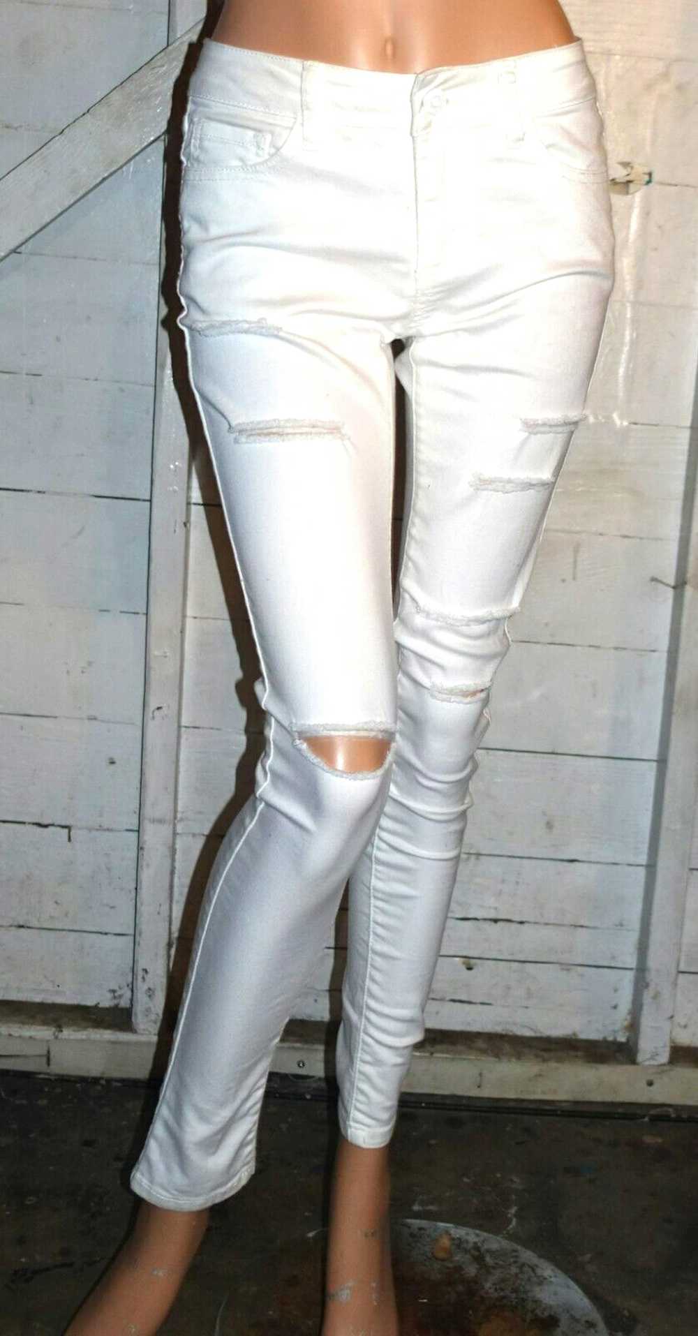 Other Wax Jeans White Distressed Skinny Jeans 28W - image 2