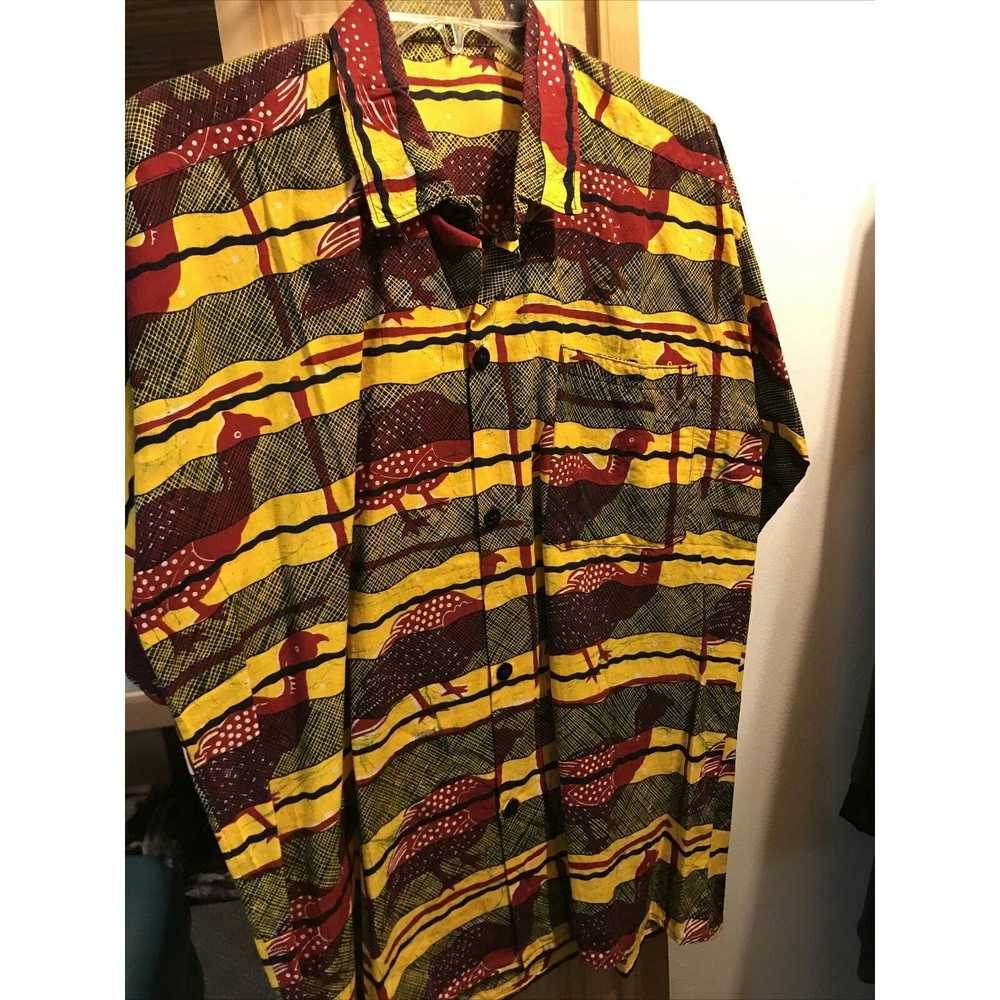 Other Vintage Mens L Yellow Striped Red Bird Prin… - image 12