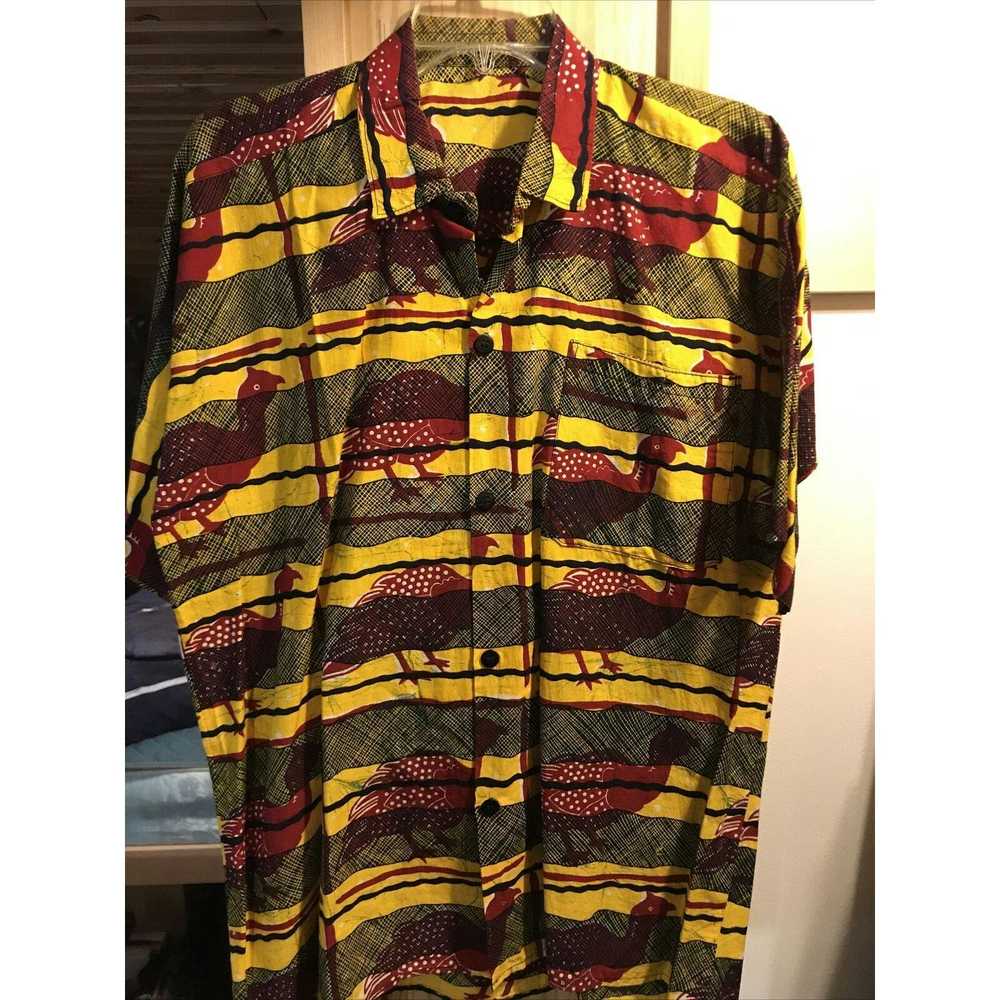 Other Vintage Mens L Yellow Striped Red Bird Prin… - image 1