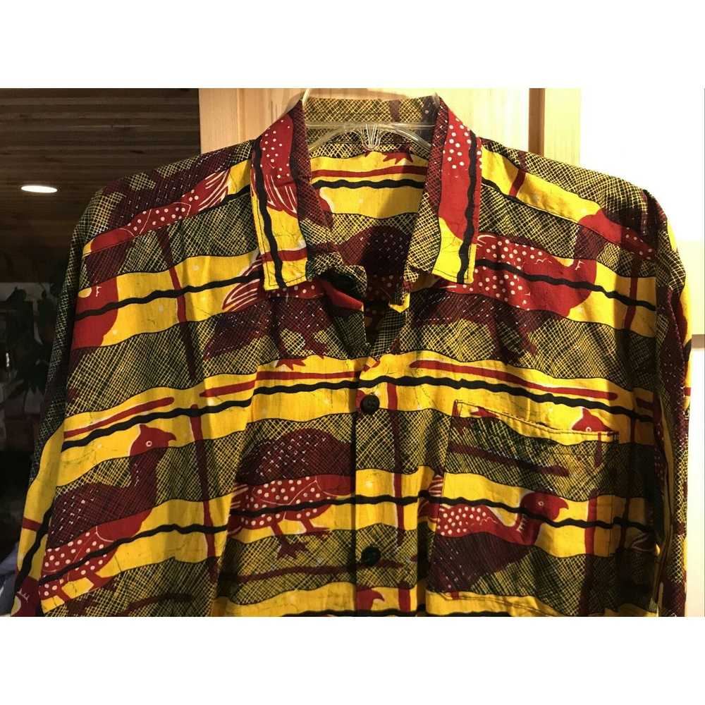 Other Vintage Mens L Yellow Striped Red Bird Prin… - image 2