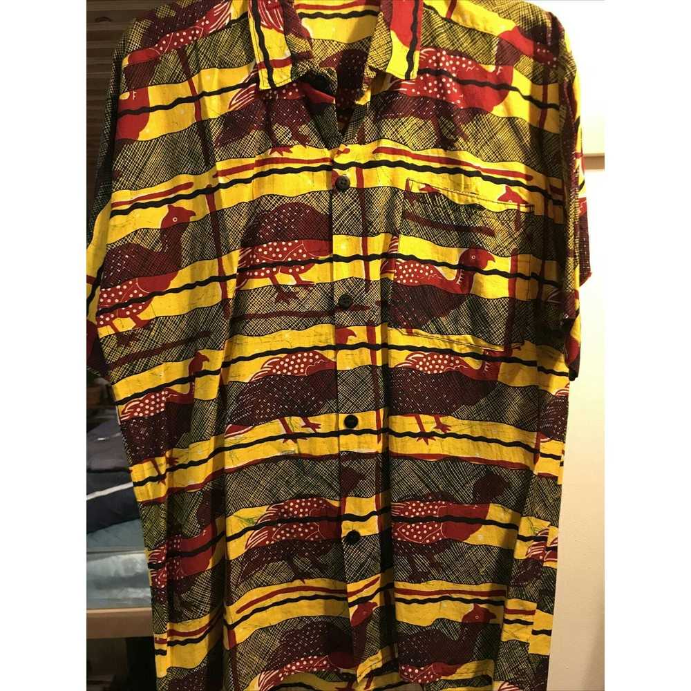 Other Vintage Mens L Yellow Striped Red Bird Prin… - image 3