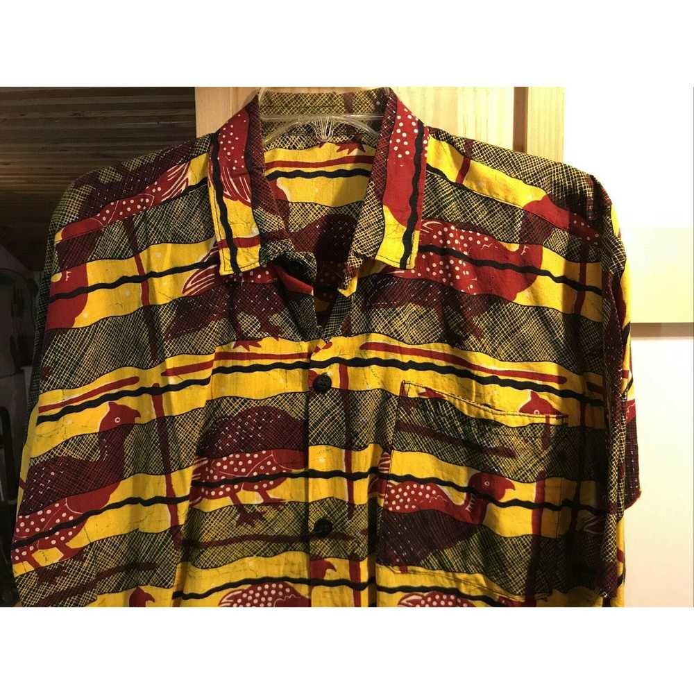 Other Vintage Mens L Yellow Striped Red Bird Prin… - image 7