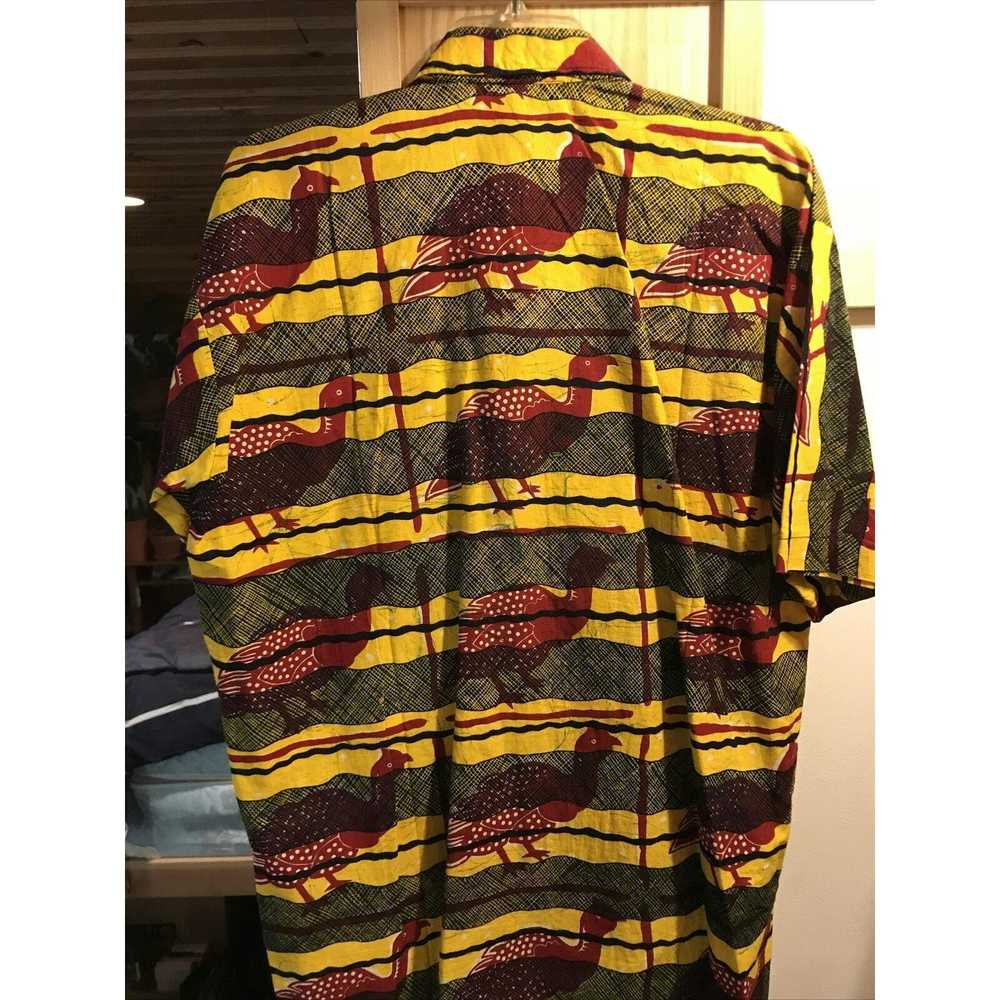 Other Vintage Mens L Yellow Striped Red Bird Prin… - image 9