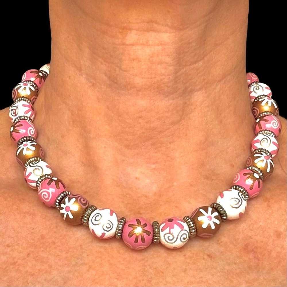 Hand Painted Floral Wood Beaded Necklace & Bracel… - image 11