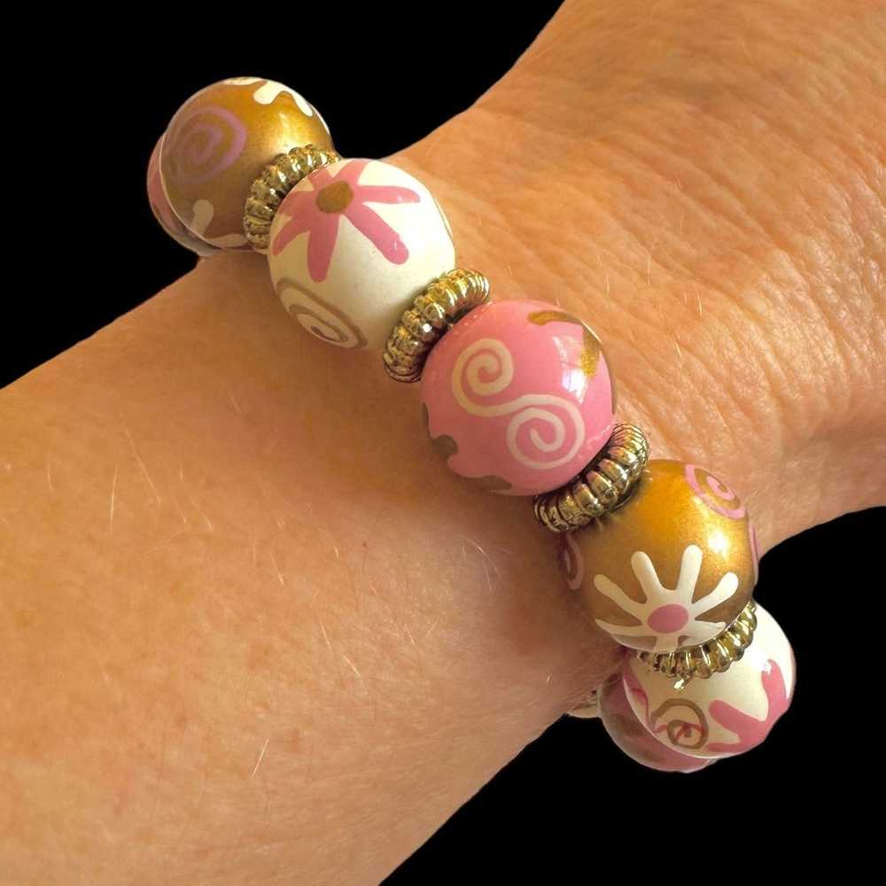 Hand Painted Floral Wood Beaded Necklace & Bracel… - image 3