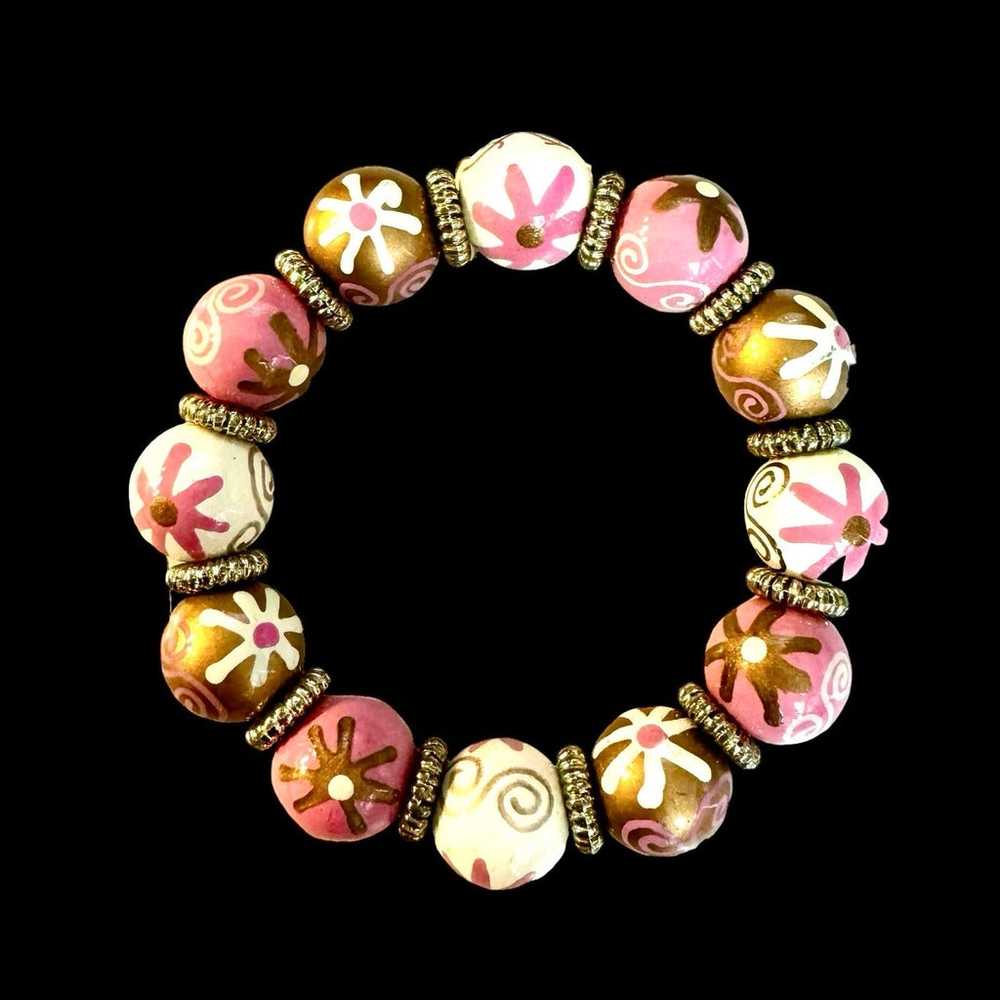 Hand Painted Floral Wood Beaded Necklace & Bracel… - image 4