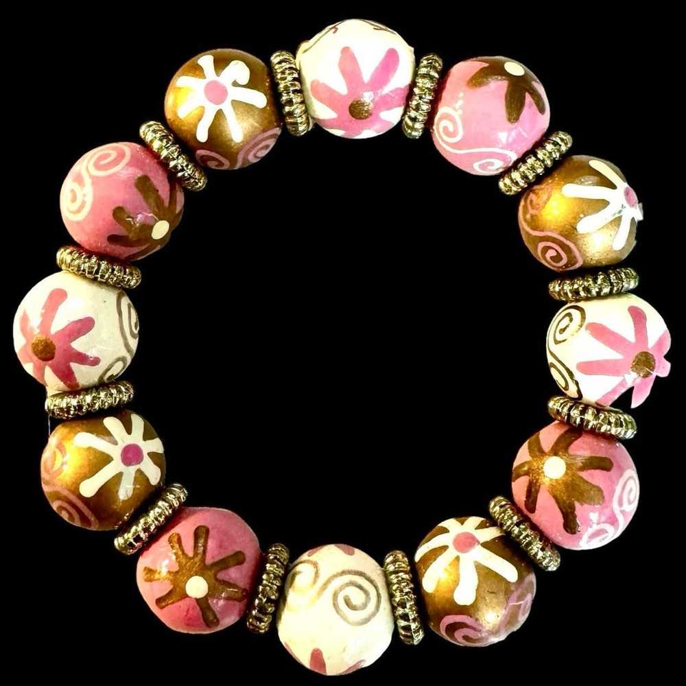 Hand Painted Floral Wood Beaded Necklace & Bracel… - image 5