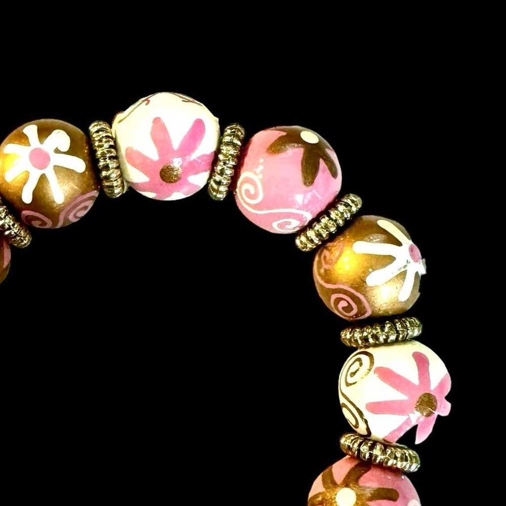 Hand Painted Floral Wood Beaded Necklace & Bracel… - image 6