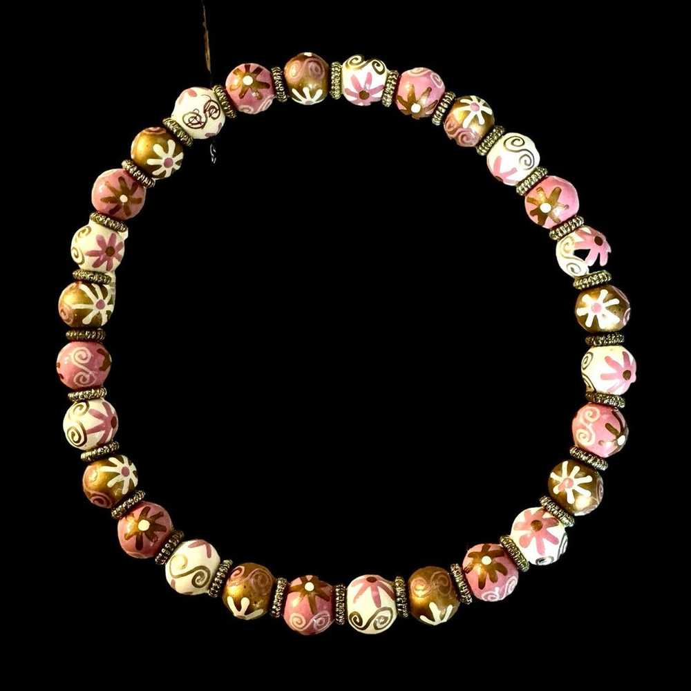 Hand Painted Floral Wood Beaded Necklace & Bracel… - image 7
