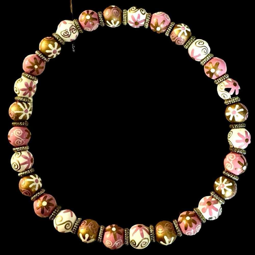 Hand Painted Floral Wood Beaded Necklace & Bracel… - image 8