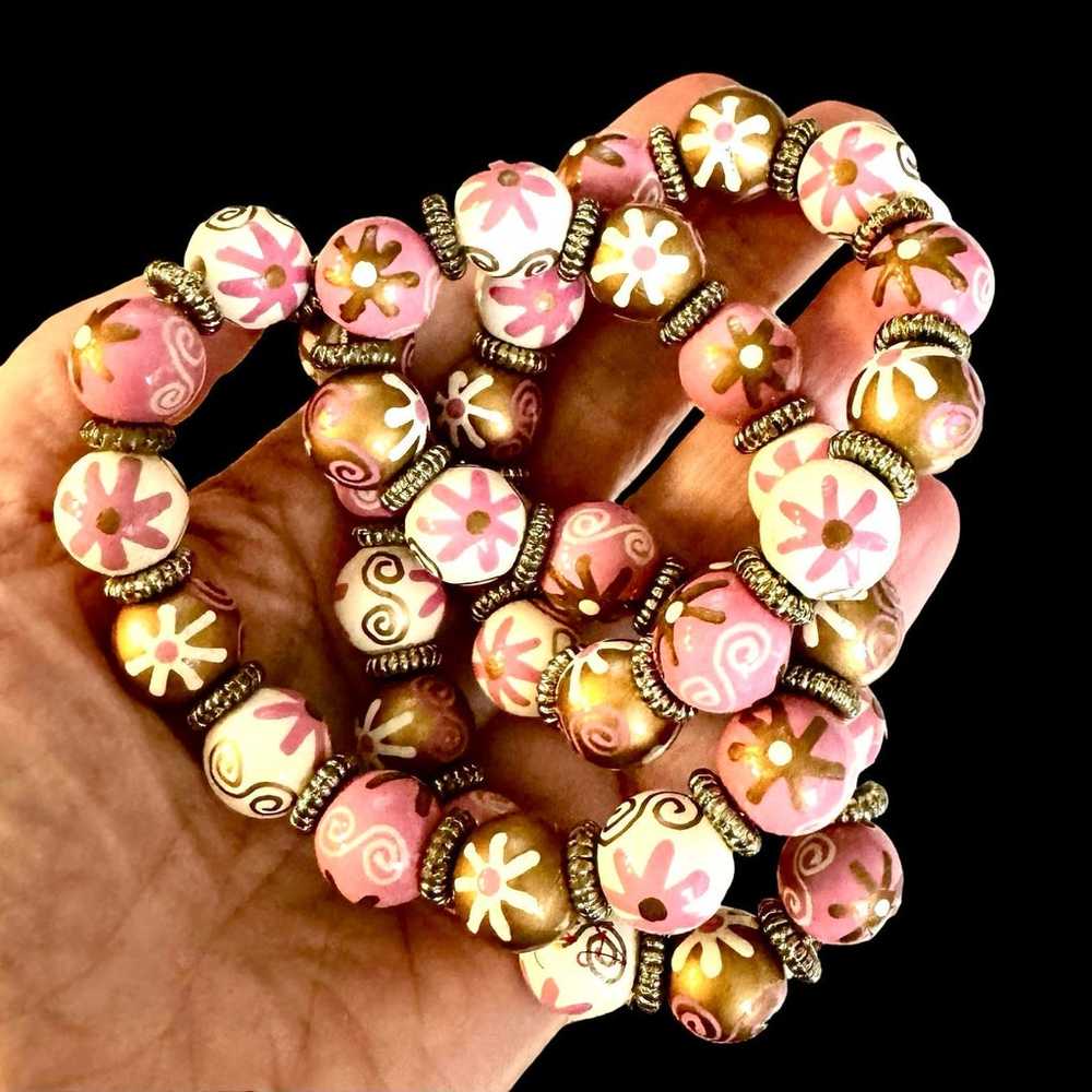 Hand Painted Floral Wood Beaded Necklace & Bracel… - image 9