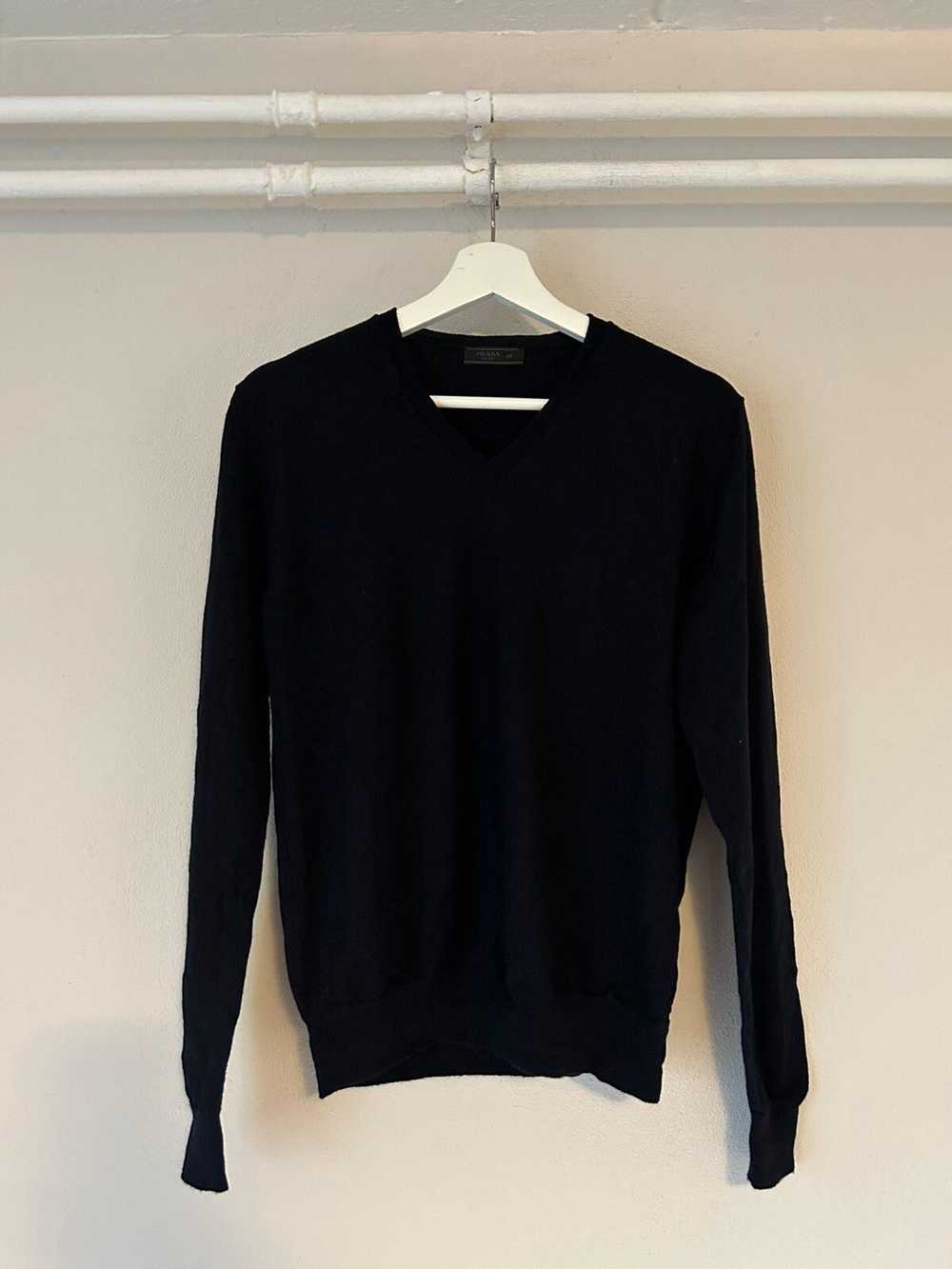 Prada Navy Wool V-Neck Sweater - image 1