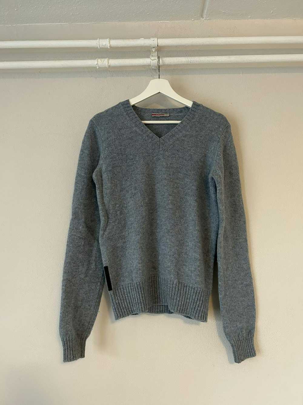 Prada Wool V-Neck Pullover with Leather Elbow Pads - image 1