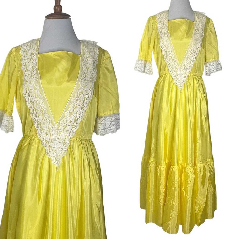 Vintage 1980s Yellow Taffetta Retro Style Dress w… - image 1