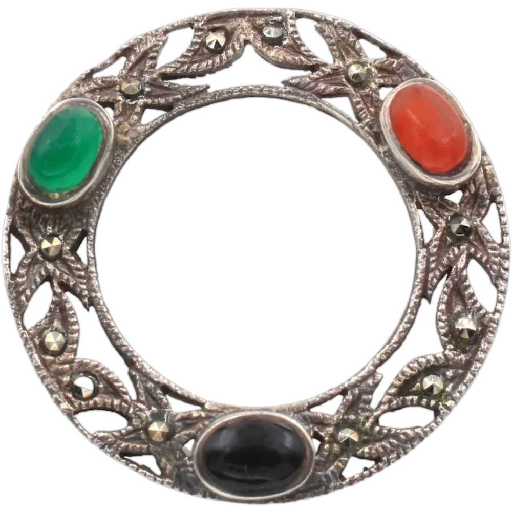 Brooch Circle Pin .925 Sterling Marcasite - image 1