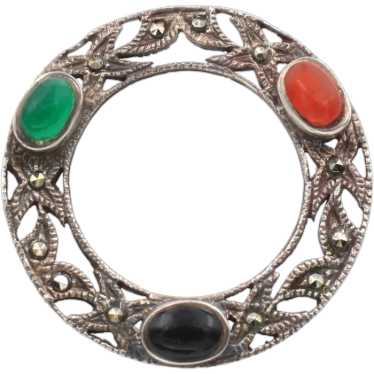Brooch Circle Pin .925 Sterling Marcasite - image 1