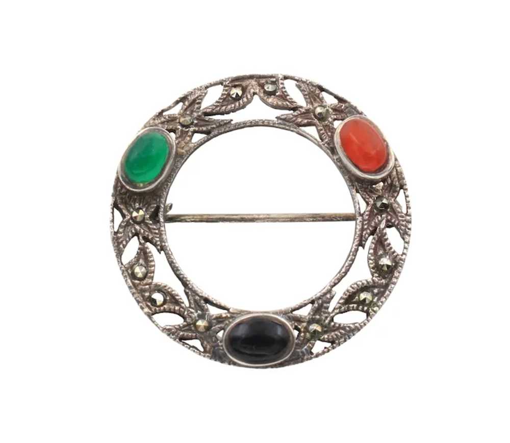 Brooch Circle Pin .925 Sterling Marcasite - image 2