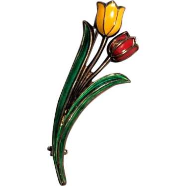 Petite 835 Silver Enamel Tulips Pin