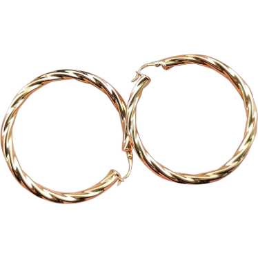 Vintage 9k gold twist hoop earrings, large size h… - image 1