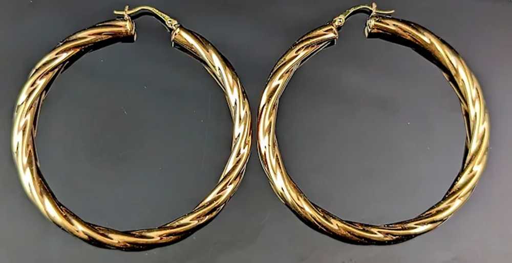 Vintage 9k gold twist hoop earrings, large size h… - image 3