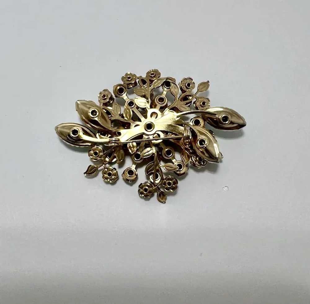 Vintage Brooch Emerald Green Rhinestones - image 2