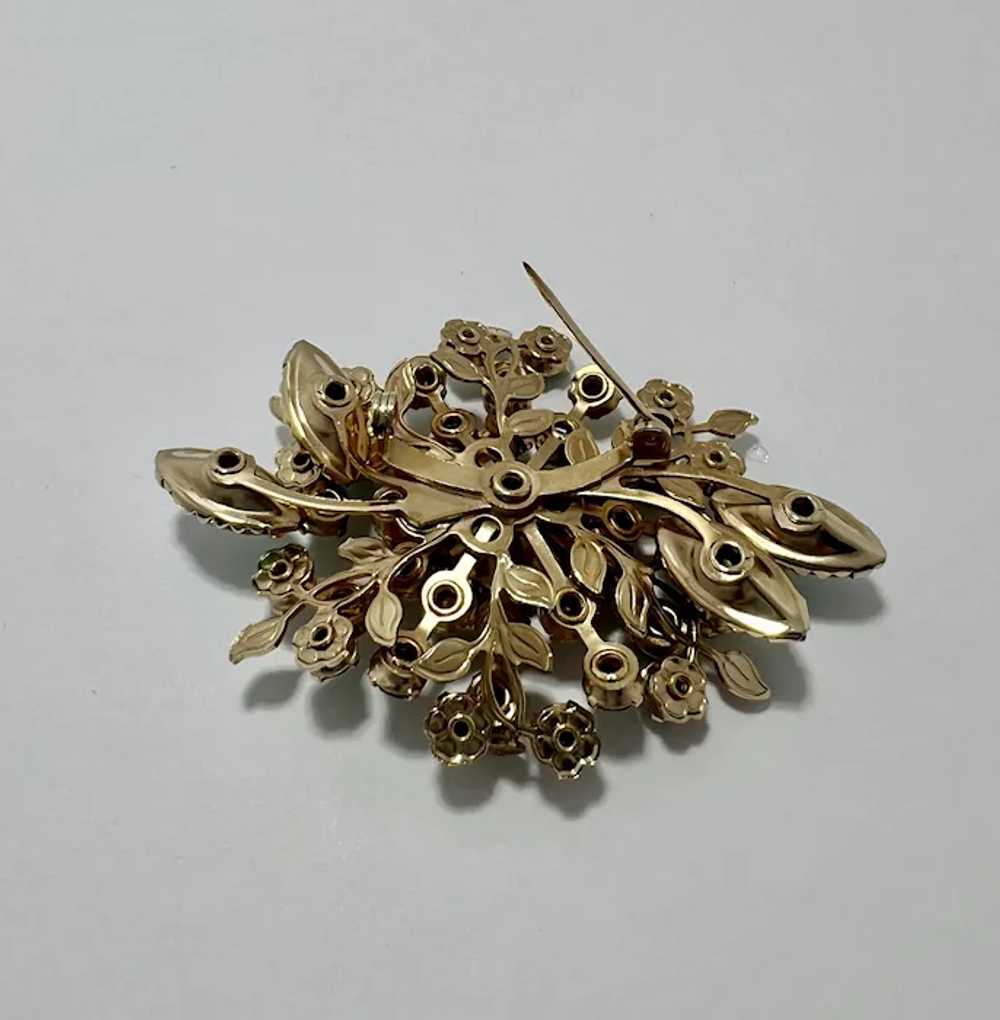 Vintage Brooch Emerald Green Rhinestones - image 3