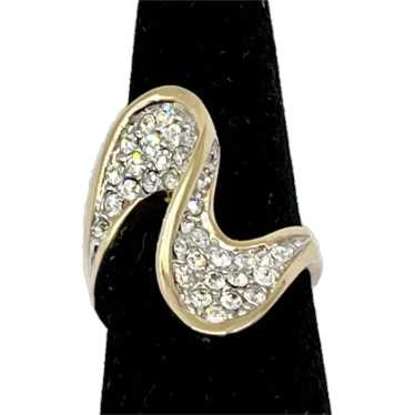 Goldtone Swirl Pave Crystal Rhinestone Vintage Fas