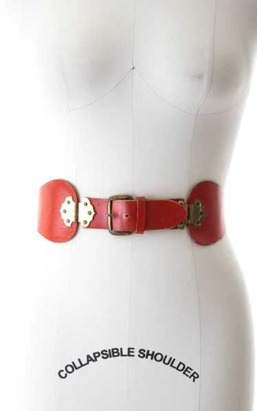 1950s Red Leather & Hinge Cinch Belt | medium