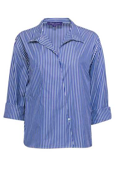 Ralph Lauren - Blue & White Wrap Style Button Up … - image 1