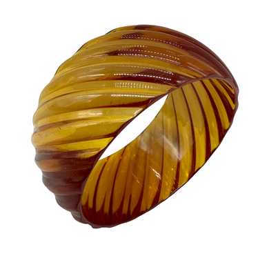 Vintage Green Orange Carved Bakelite Catalin Bangle Bracelet high quality