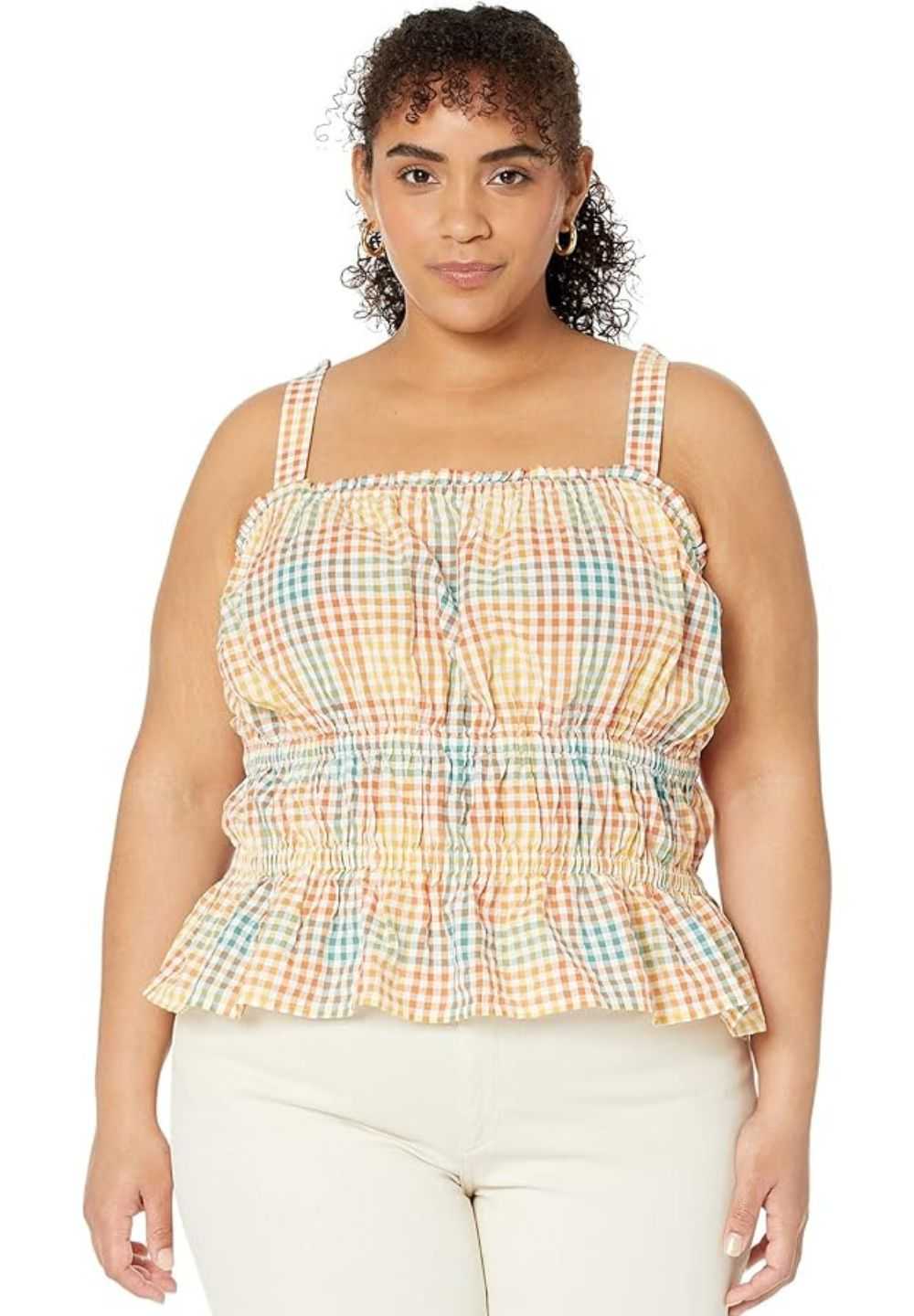 Madewell Seersucker Peplum Tank in Rainbow Gingha… - image 1