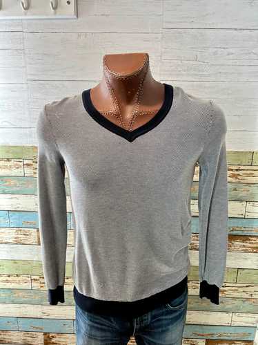 90’s Gray With Black Trim V Neck Sweater By Melind