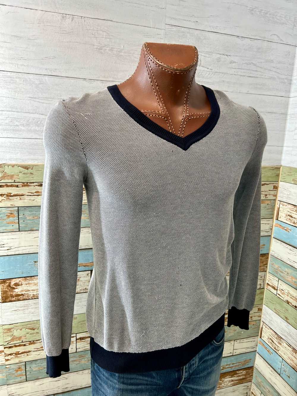 90’s Gray With Black Trim V Neck Sweater By Melin… - image 5