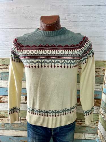 70’s Beige & Gray Knit Crew Neck Sweater By Richma