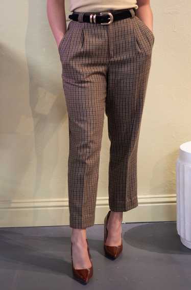 Vintage Plaid Brown Pleated Trousers