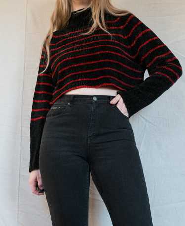 Vintage Striped Chenille Knit Crop Sweater (S)