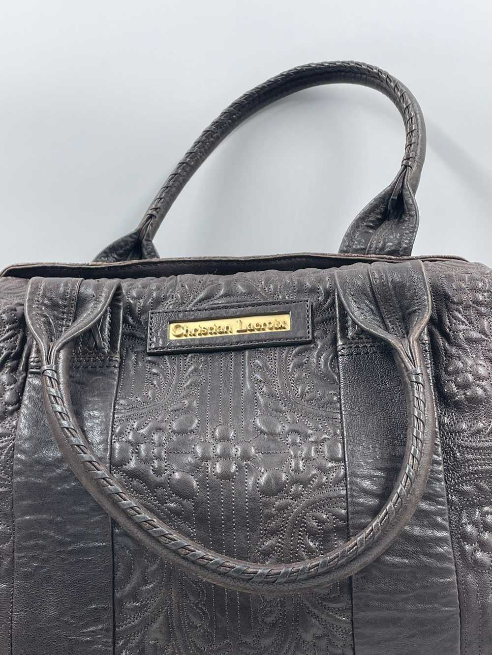 Authentic Christian Lacroix Brown Embossed Tote B… - image 7