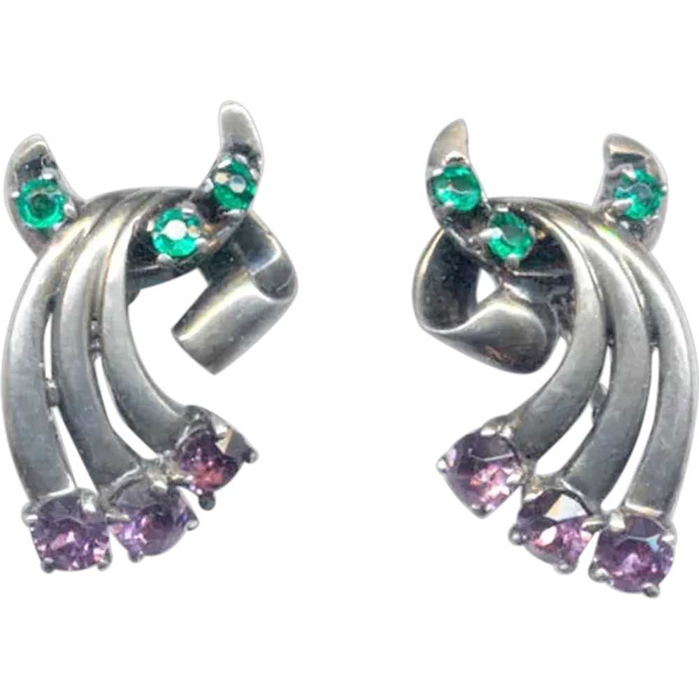 Sterling Silver COMET Shaped Screw Back EARRINGS - image 1