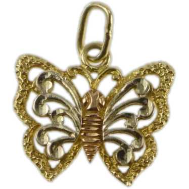 14K Tri Tone Filigree Butterfly Beauty Symbol Char