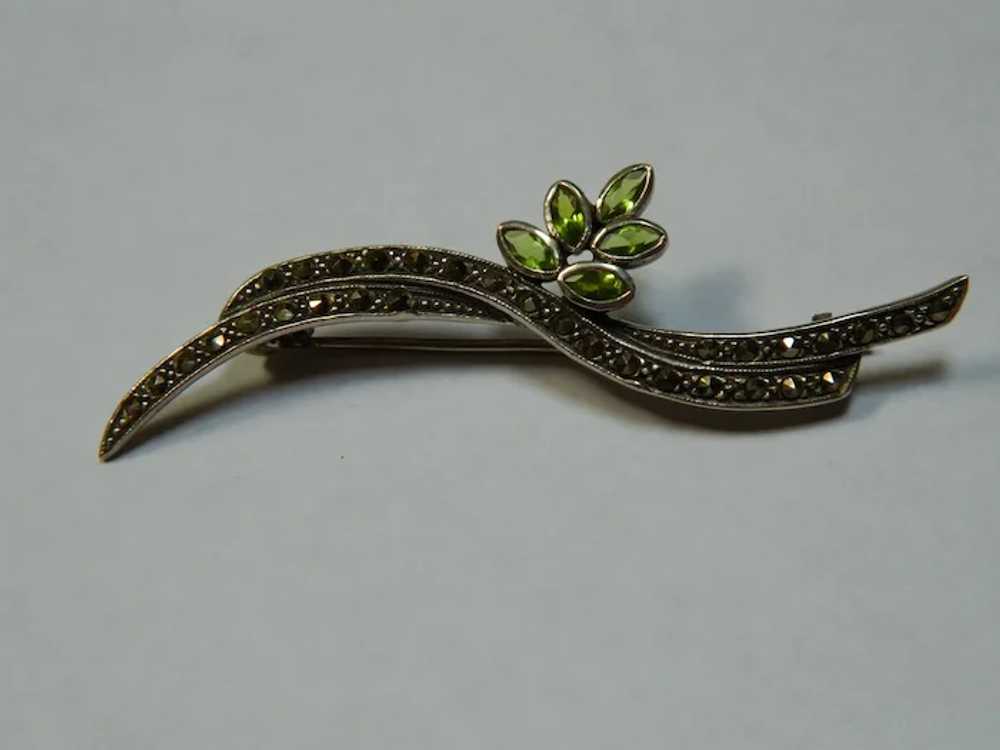 Sterling Silver Marcasite and Rhinestone Brooch - image 3