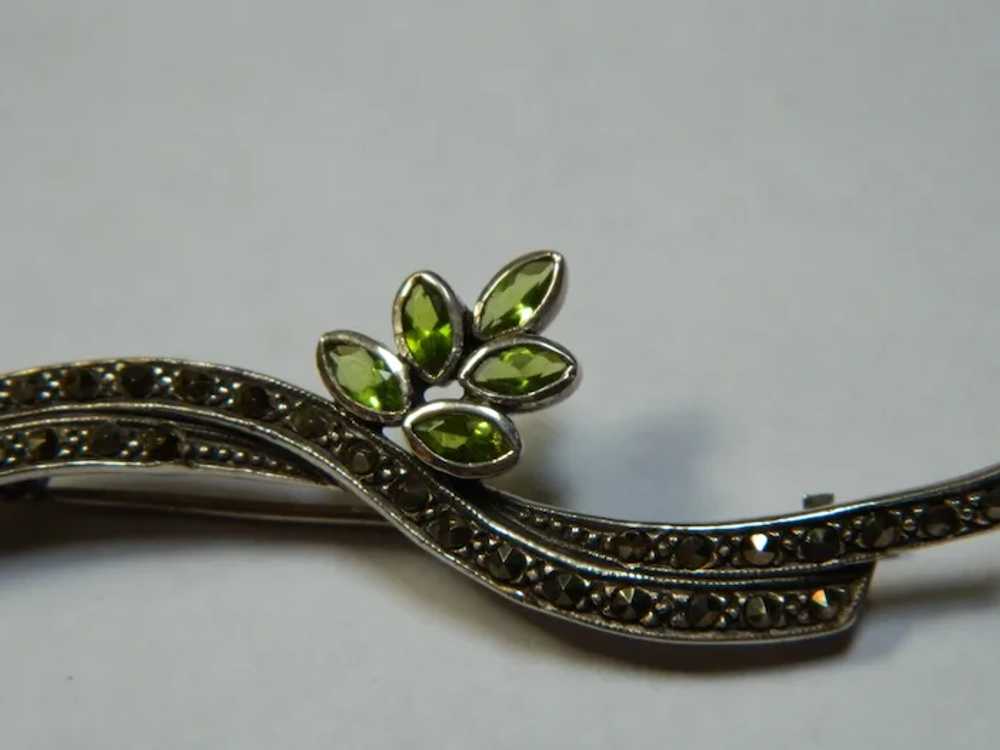 Sterling Silver Marcasite and Rhinestone Brooch - image 5