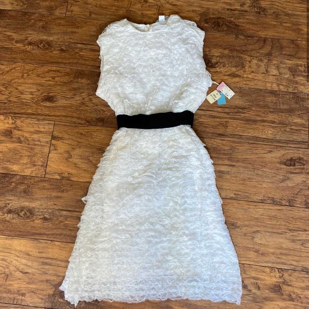 VINTAGE (NWT) Hudson’s white ruffle dress with bl… - image 1