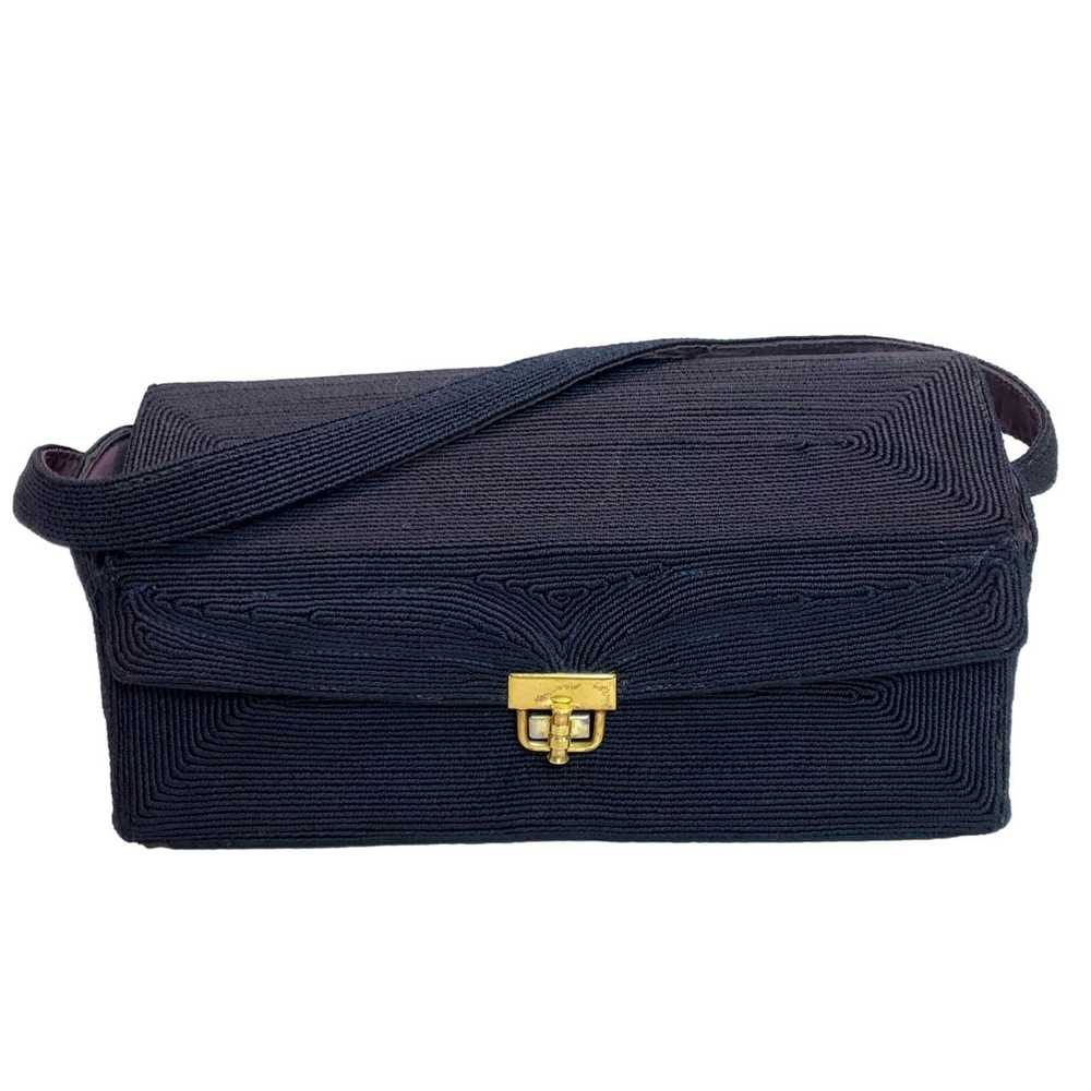 Bag × Vintage Vintage 40s Dark Blue Cordé Box Bag… - image 1