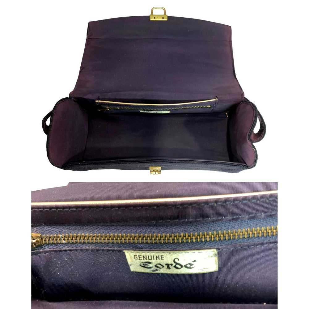 Bag × Vintage Vintage 40s Dark Blue Cordé Box Bag… - image 4