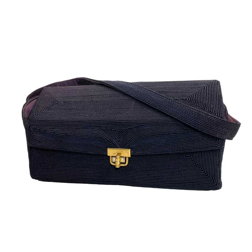 Bag × Vintage Vintage 40s Dark Blue Cordé Box Bag… - image 8